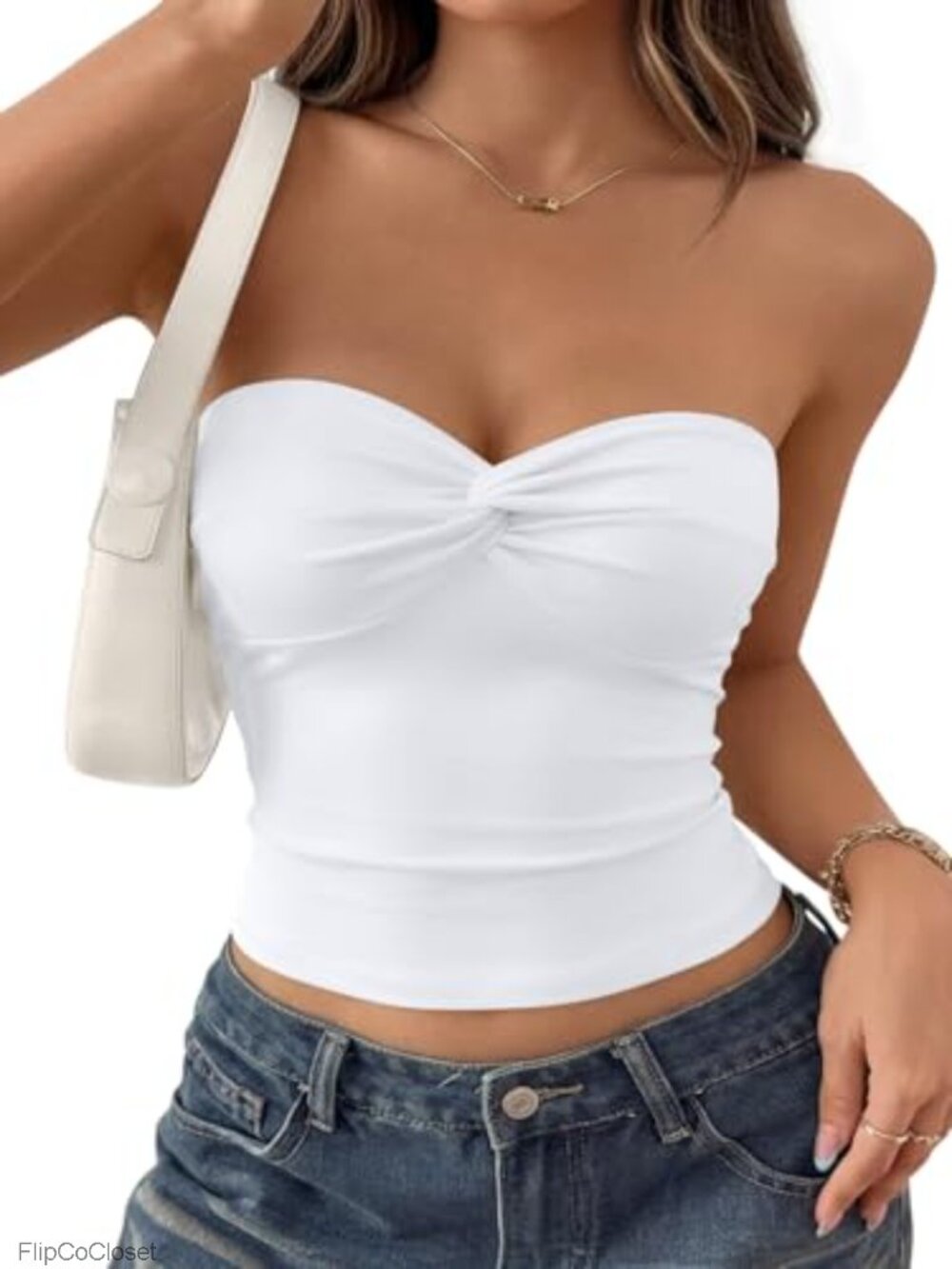 Strapless Tube Top Sweetheart Neckline Twist Knot Buttery Knit Non-slip Crop
